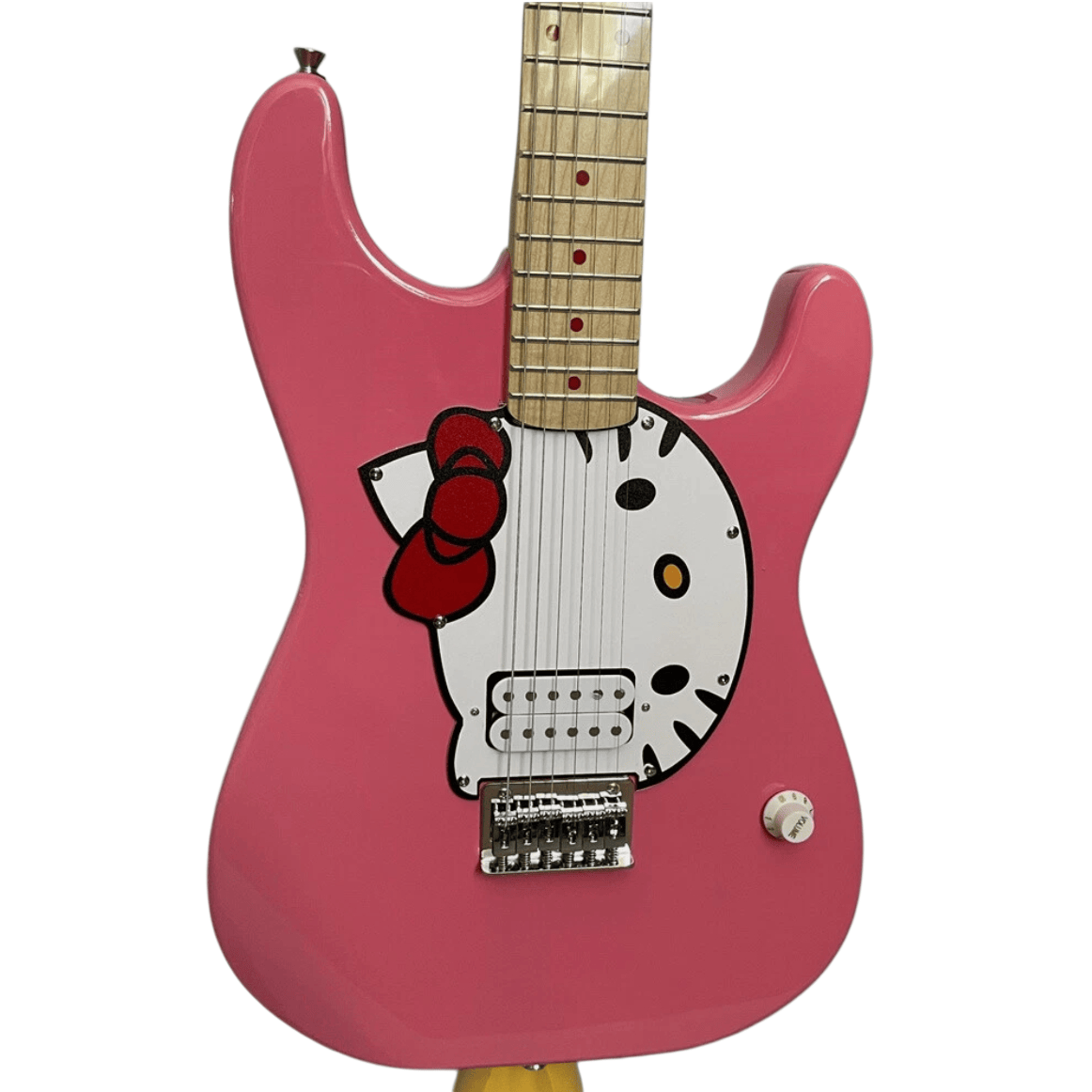 Pink Strat-Style Electric Guitar with Cartoon Graphic Pickguard Bowkitten Graphic