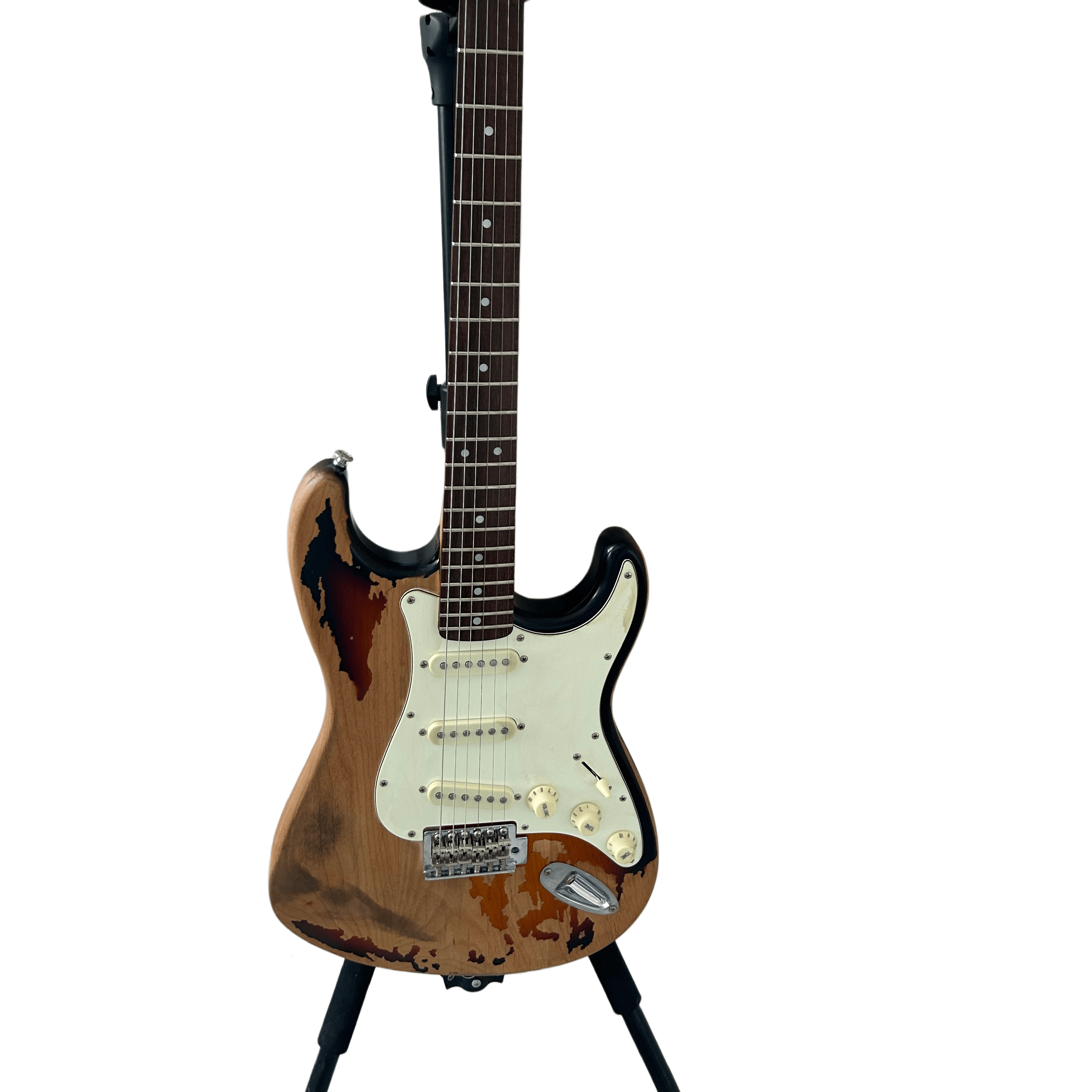 S-Style Relic Electric Guitar, 6 String Solid Body Aged Electric Guitar Vintage Worn Finish Chrome Hardware
