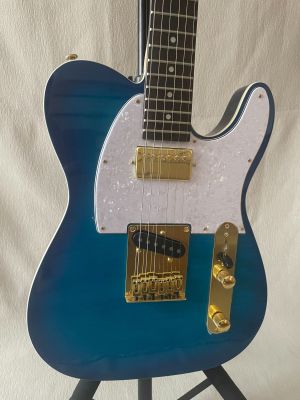T-Style Electric Guitar 6 String Transparent Blue Body Gold Hardware Vintage Style