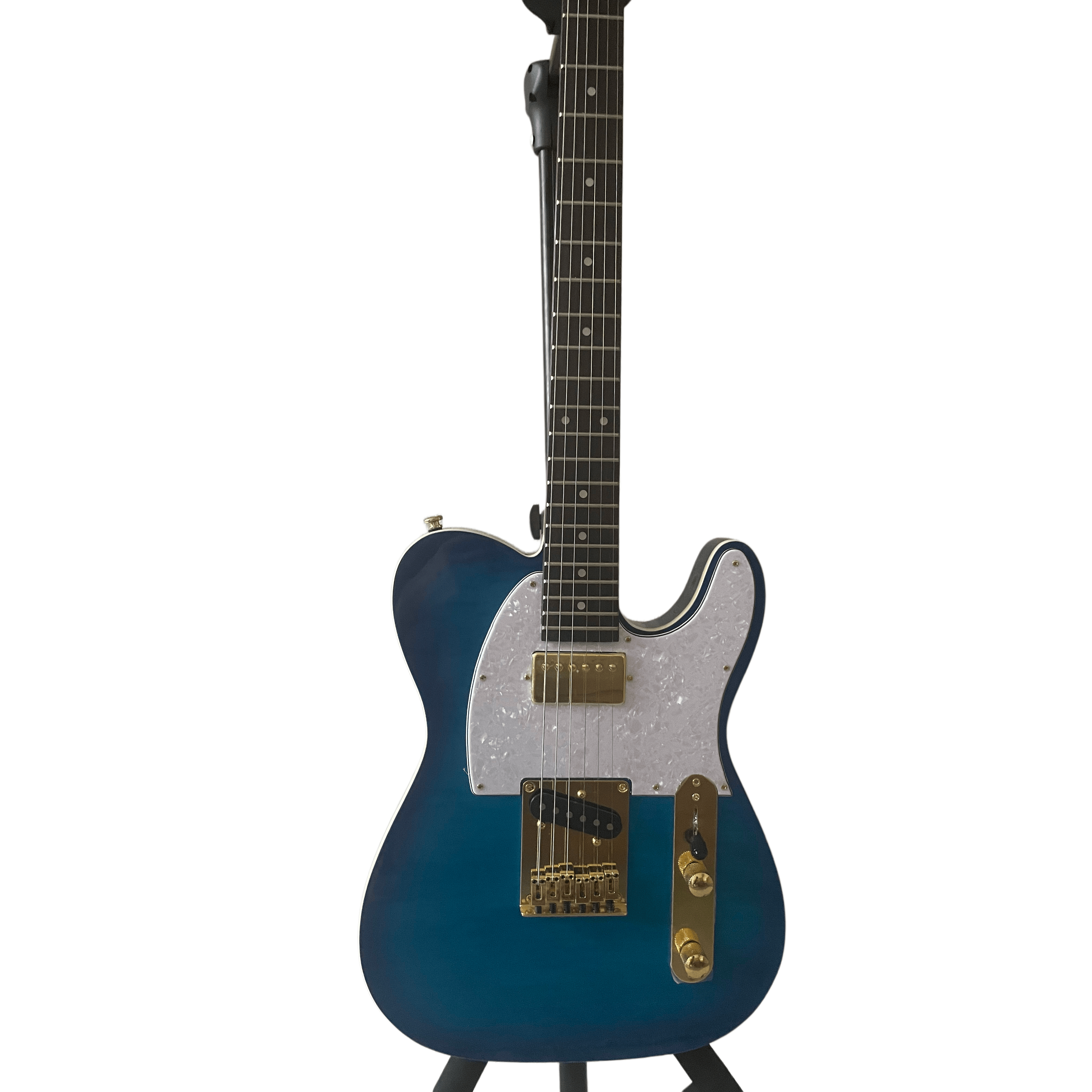 T-Style Electric Guitar 6 String Transparent Blue Body Gold Hardware Vintage Style