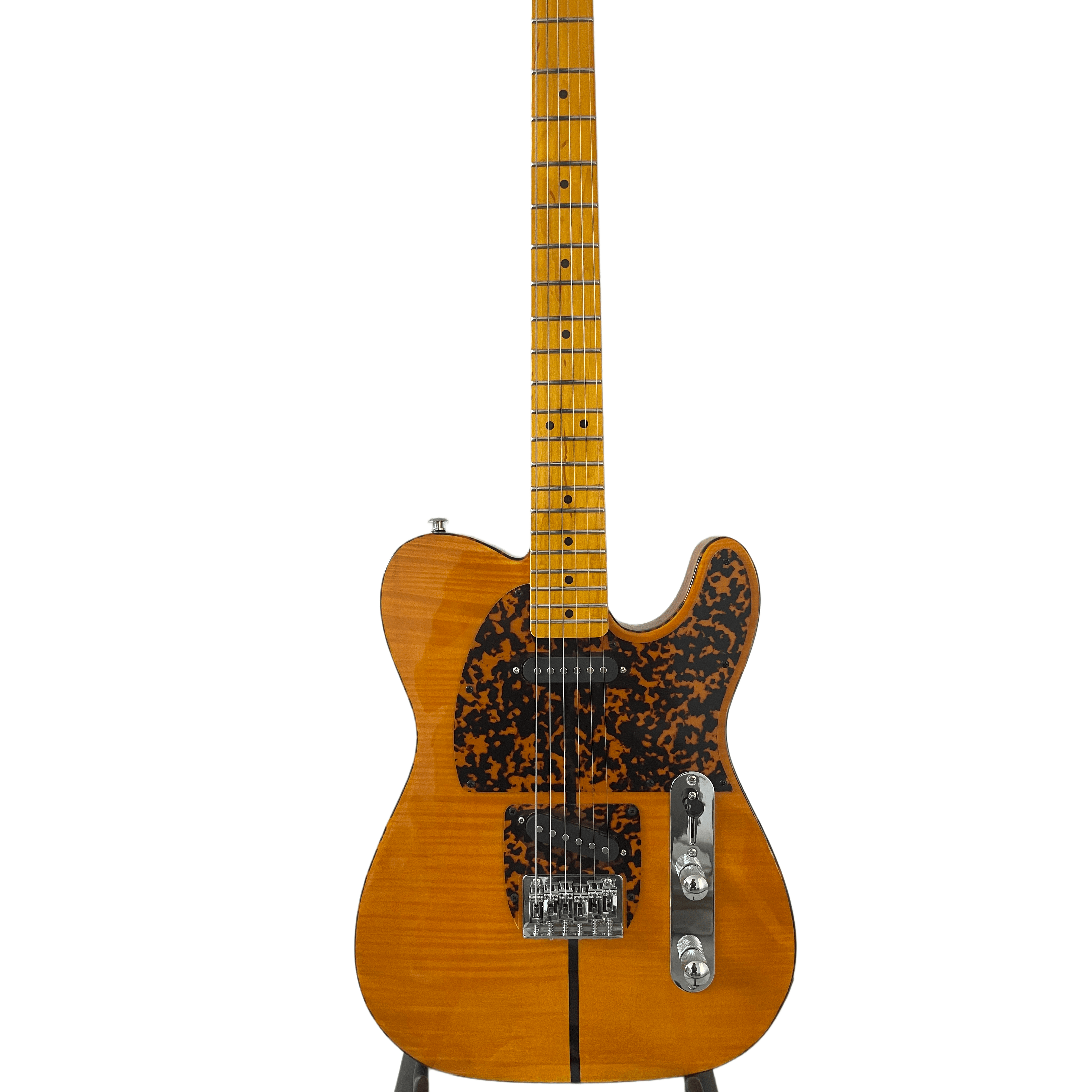 T-Style Electric Guitar 6 String Amber Yellow Flame Maple Top Tortoiseshell Pickguard Vintage Style