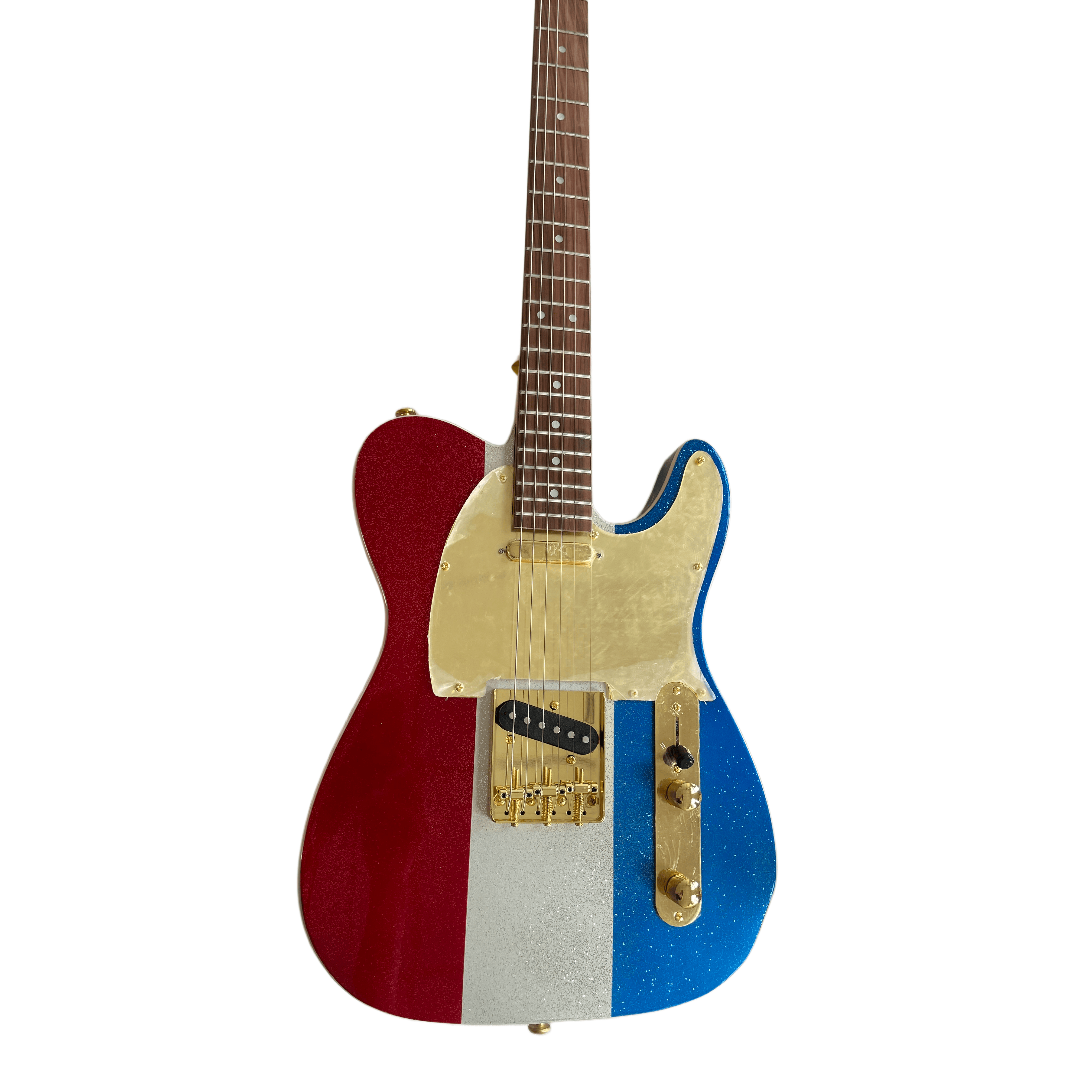 T-Style Electric Guitar 6 String Red White Blue Sparkle Finish Gold Hardware Golden  Pickguard