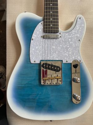 Classic 6-String T-Style Electric Guitar Clear Gradient Blue White Body Rosewood Fingerboard