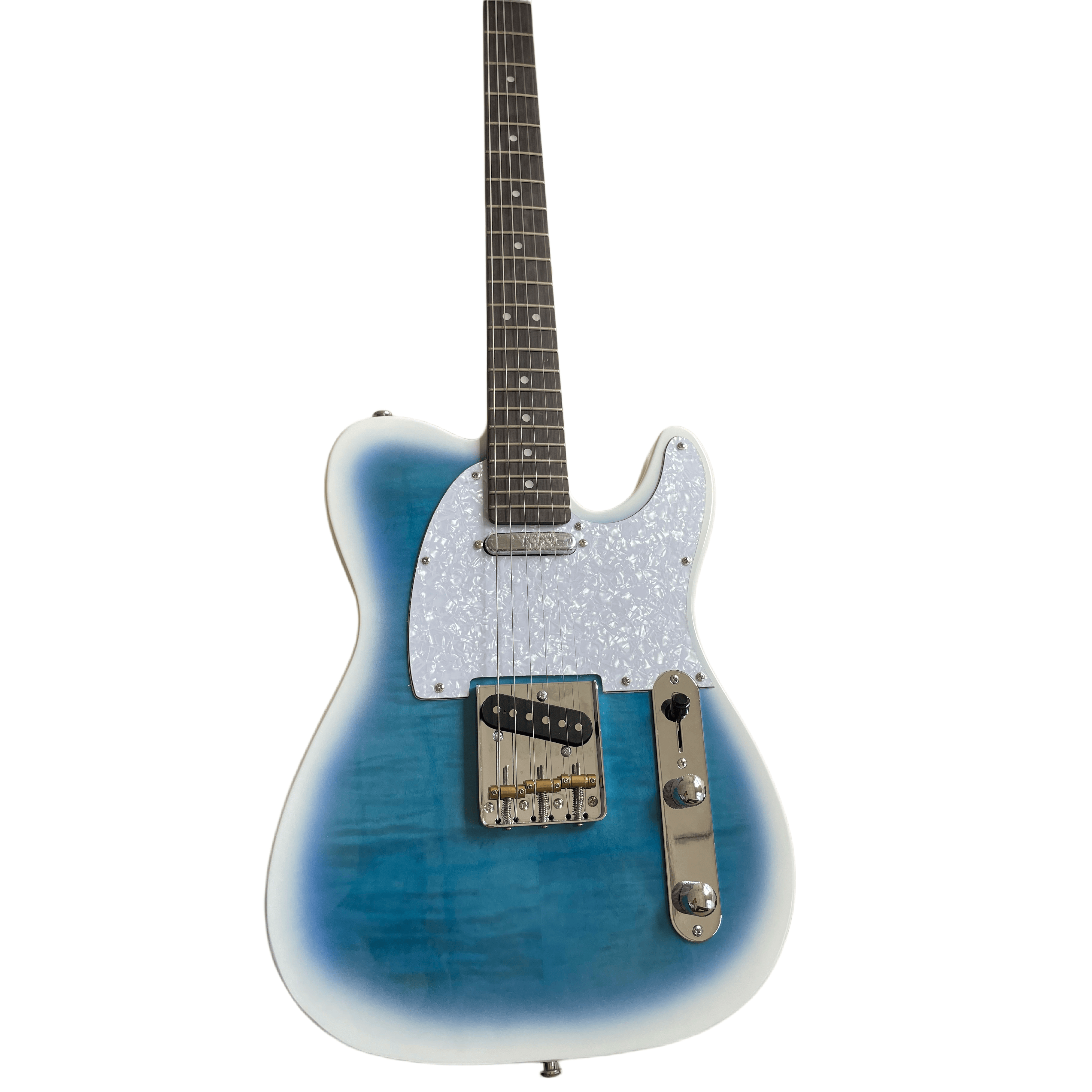Classic 6-String T-Style Electric Guitar Clear Gradient Blue White Body Rosewood Fingerboard
