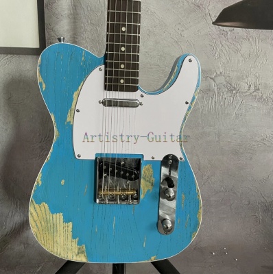 T-Style Electric Guitar 6 String SS Pickup Relic Distressed Blue Vintage Aged Style