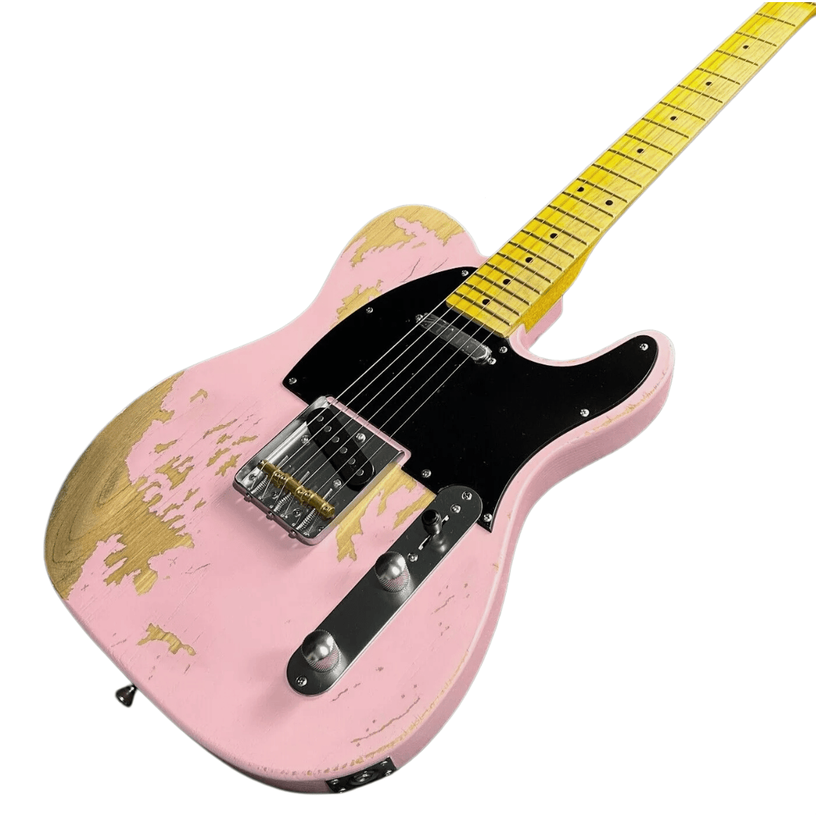 T-Style Electric Guitar Maple Fretboard Pink Vintage Ash Aged Body  Color 6 Strings