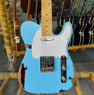 T-Style Electric Guitar 6 String Relic Distressed Light Blue Finish Vintage Maple Fretboard Alder Body