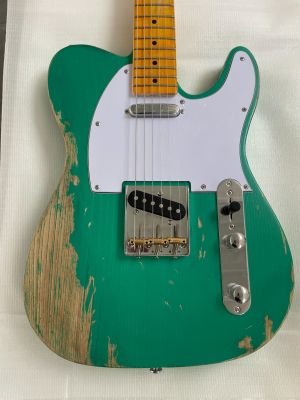 6 Strings Vintage Relic Electric Guitar Distressed T-Style Maple Fretboard Ash Green Body