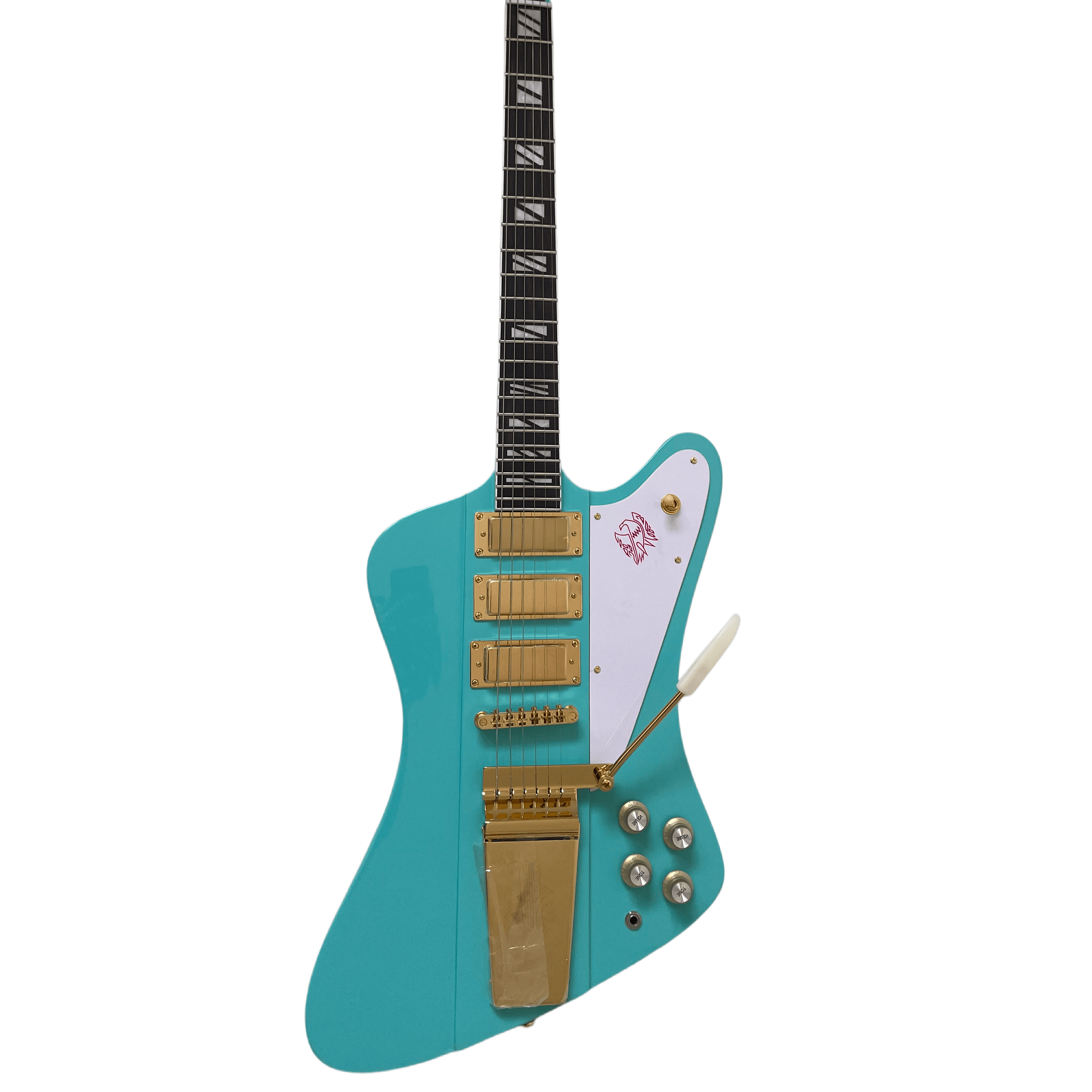 Custom Firebird Jazz Electric Guitar Peach Blossom Body 3 Pickups,Light Green