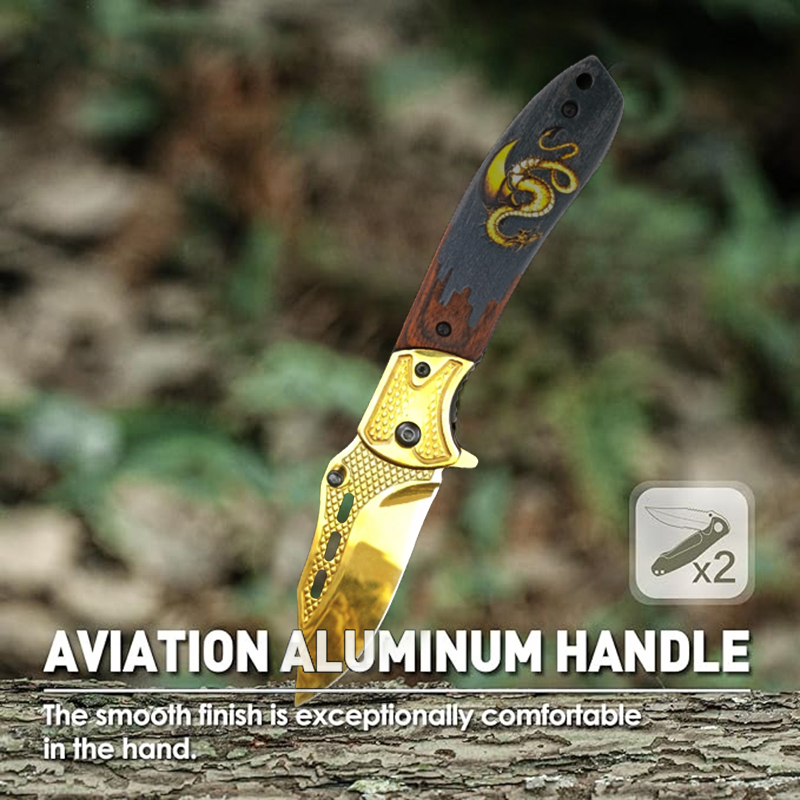 ​Aurora Serpentis Folding Knife - Iridescent Snake Pattern Blade for Outdoor Camping