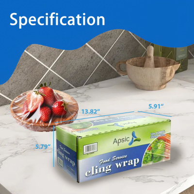 Clear Food Service Cling Wrap With Serrated Cutter , Bpa-Free Standard Plastic Wrap for Restaurant, Home and Commercial Food Wrap