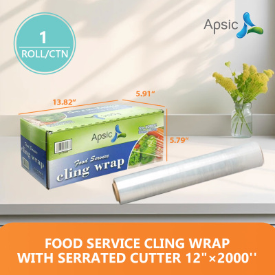 Clear Food Service Cling Wrap With Serrated Cutter 12