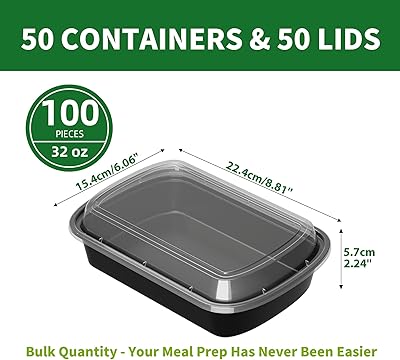 APSIC Meal Prep Containers, 150 Pack 32oz Disposable Take Out Food Storage Containers with Leakproof Lids, Reusable Plastic To Go Lunch