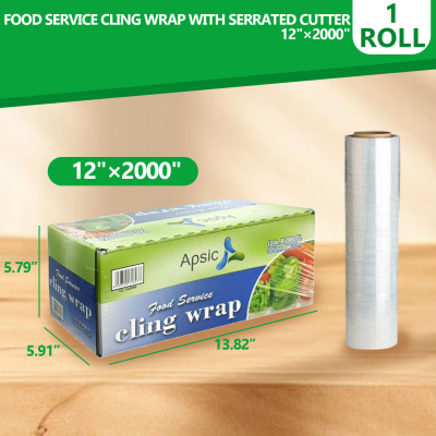 Clear Food Service Cling Wrap With Serrated Cutter , Bpa-Free Standard Plastic Wrap for Restaurant, Home and Commercial Food Wrap