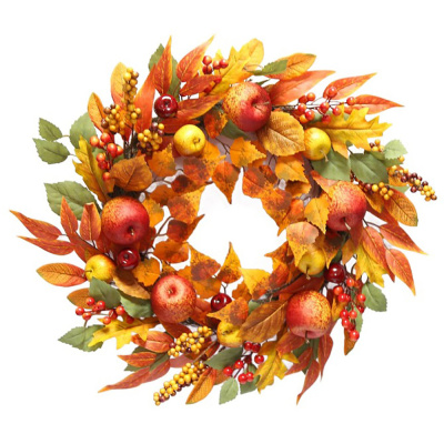 128226078-24in Fall Leaf & Apple Wreath