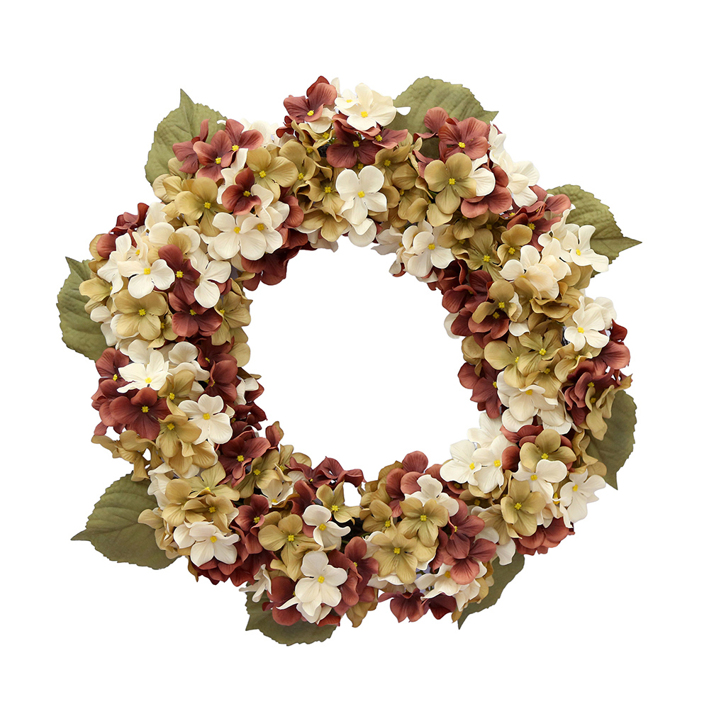 128226087-24in Cream & Brown Hydrangea Wreath